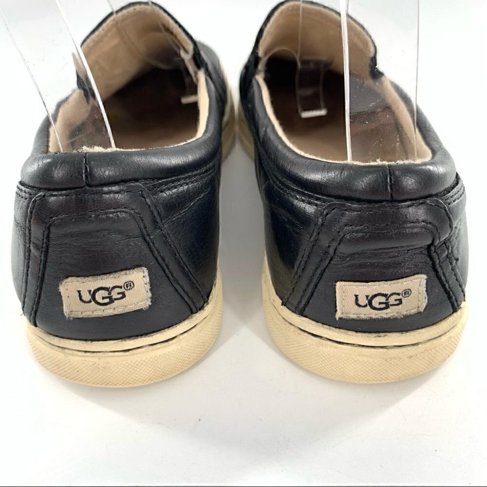 Ugg slip on sneakers size 8 39 black leather fleece wool lining flatforms - Picture 4 of 14